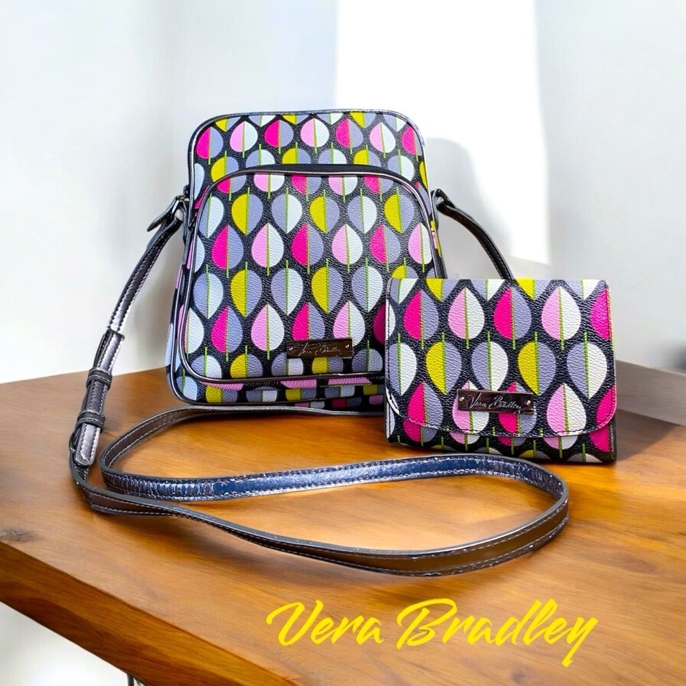Vera Bradley-Moondrop crossbody & wallet. Gorgeous color combo! Vegan. EUC!